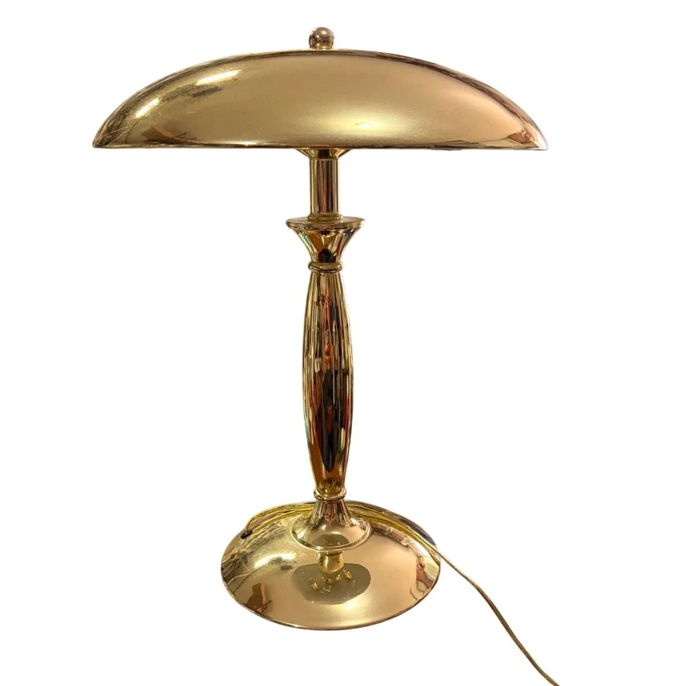 VTG 3-Way Gold Table Lamp UFO Flying Saucer Mushroom Dome Shade Hollywood Regenc